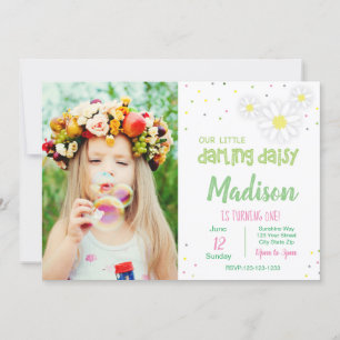 Roze Daisy Birthday Uitnodiging met foto