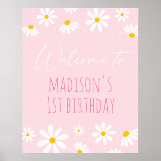 Roze Daisy Birthday Welkom Poster (Voorkant)