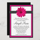 Roze Daisy Black Polka Dots Bat Mitzvah Kaart (Voorkant / Achterkant)