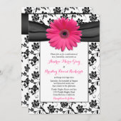 Roze Daisy Black White Floral Wedding Invitation Kaart (Voorkant / Achterkant)