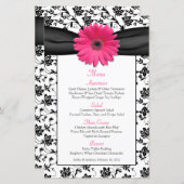 Roze Daisy Black White Floral Wedding Menu Kaart (Voorkant / Achterkant)
