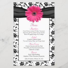 Roze Daisy Black White Floral Wedding Menu Kaart