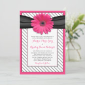 Roze Daisy Black White Pinstripe Wedding Kaart (Staand voorkant)