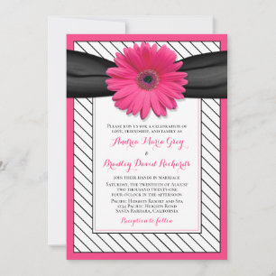Roze Daisy Black White Pinstripe Wedding Kaart