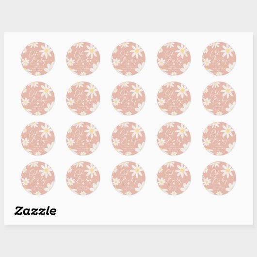 Roze Daisy Bloem Ronde Sticker (Vel)