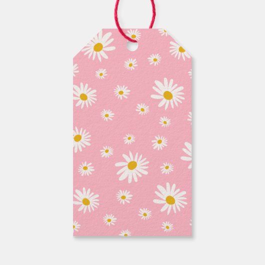 Roze Daisy Bloemen 1e Verjaardag Dank u wel Cadeaulabel (Achterkant)