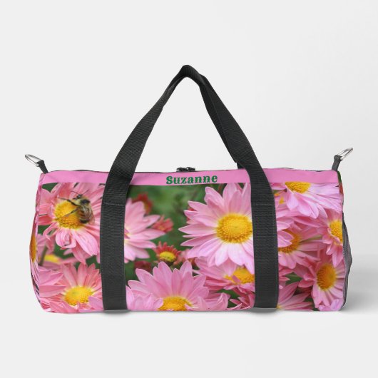 Roze Daisy bloemen gepersonaliseerd Plunjezak (Voorkant)