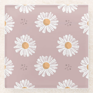 Roze Daisy: Bloemen herhalen patroon. Glazen Onderzetter
