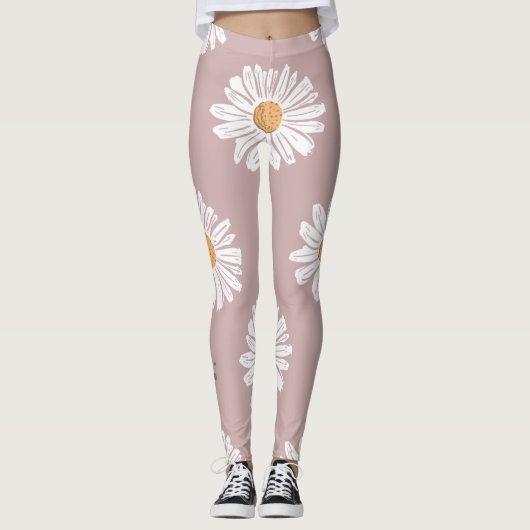 Roze Daisy: Bloemen herhalen patroon. Leggings (Voorkant)
