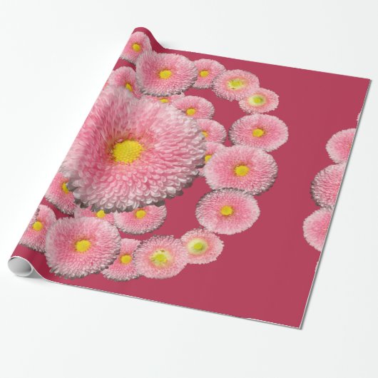 Roze Daisy Bloemen Inpakpapier (Uitgerold)