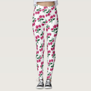 Roze daisy bloemmotief op witte achtergrond leggings