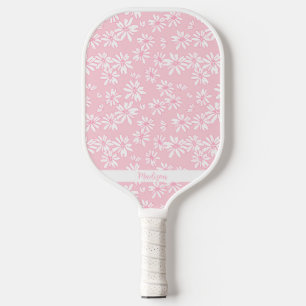 Roze Daisy Bloempatroon Gepersonaliseerde Naam Sch Pickleball Paddle