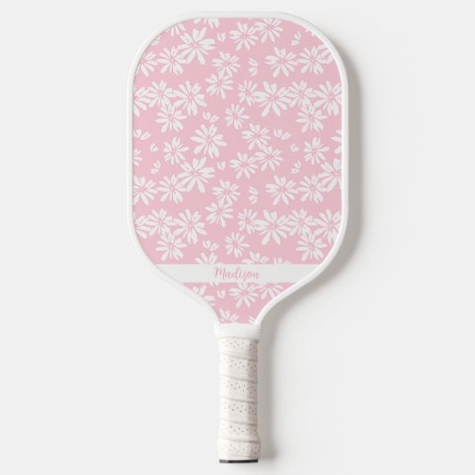 Roze Daisy Bloempatroon Gepersonaliseerde Naam Sch Pickleball Paddle (Voorkant)