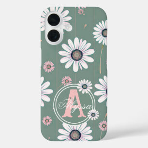 Roze Daisy Blooms: Minimalistisch Bloempatroon iPhone 16 Hoesje