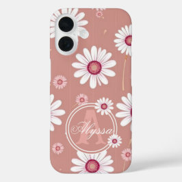 Roze Daisy Blooms: Minimalistisch Bloempatroon iPhone 16 Hoesje