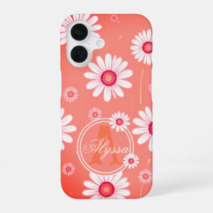 Roze Daisy Blooms: Minimalistisch Bloempatroon iPhone 16 Hoesje