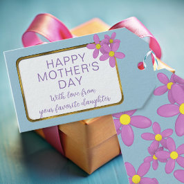 Roze Daisy Blue Custom Happy Moederdag Label Cadeaulabel