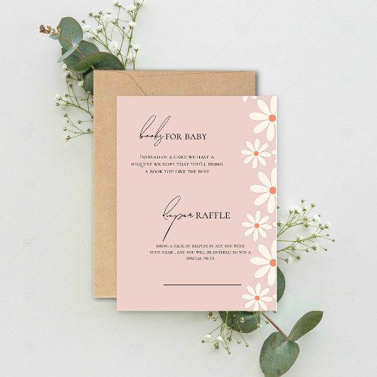 Roze Daisy boeken en luiers voor Baby shower RSVP Kaartje
