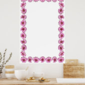 Roze Daisy Border op Blank Achtergrond Poster (Keuken)