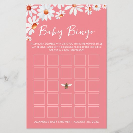 Roze Daisy & Bumblebee Baby Bingo (Voorkant)