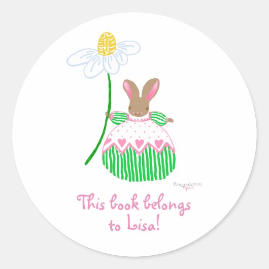 Roze Daisy Bunny boekenplaat Ronde Sticker (Voorkant)