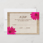 Roze Daisy Burlap Wedding RSVP-reactiekaart RSVP Kaartje (Voorkant)