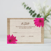 Roze Daisy Burlap Wedding RSVP-reactiekaart RSVP Kaartje (Staand voorkant)