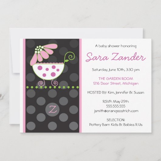 Roze Daisy Carriage Baby shower Invitation Kaart (Voorkant)