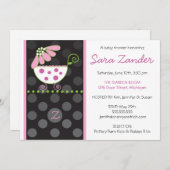 Roze Daisy Carriage Baby shower Invitation Kaart (Voorkant / Achterkant)