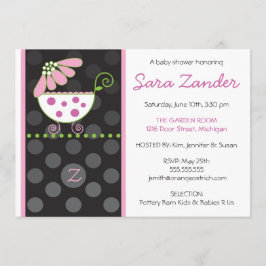 Roze Daisy Carriage Baby shower Invitation Kaart