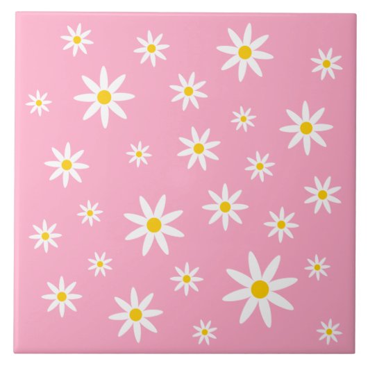 Roze Daisy Ceramic Tile Tegeltje (Voorkant)