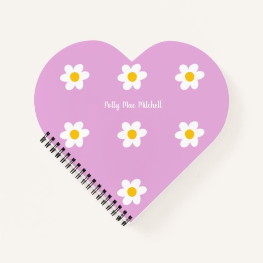 Roze Daisy-Chain Hartvormig Notitieboek (Voorkant)