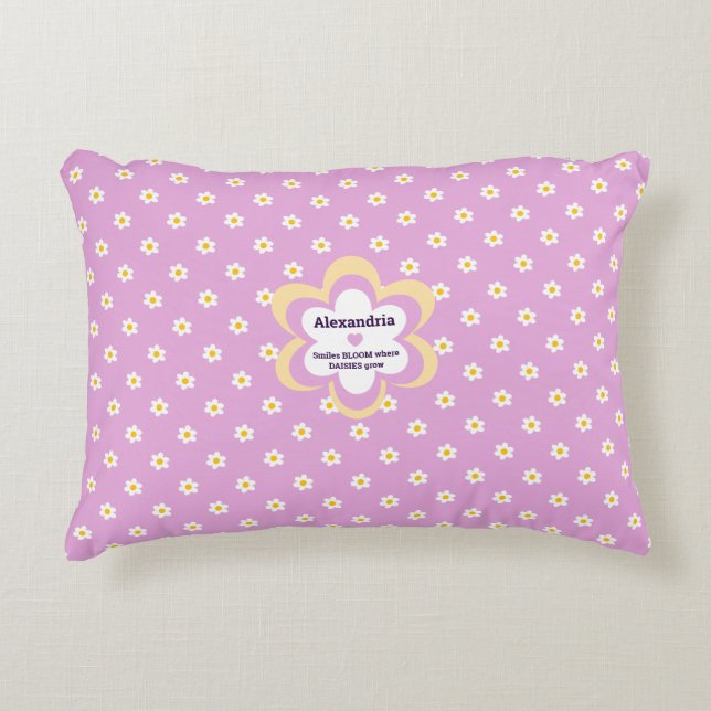 Roze Daisy-Chain Rechthoek  Accent Kussen (Voorkant)