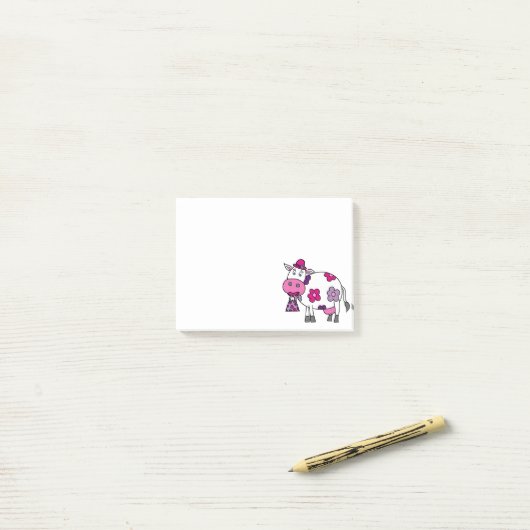 Roze Daisy Cow Post-it® Notes (Op bureau)