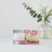 Roze Daisy Cupcake bakkerij Visitekaartje (Staand voorkant)