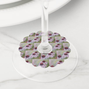Roze Daisy Echinacea Bloemen Wijnglaslabel