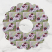 Roze Daisy Echinacea Bloemen Wijnglaslabel (Voorkant)
