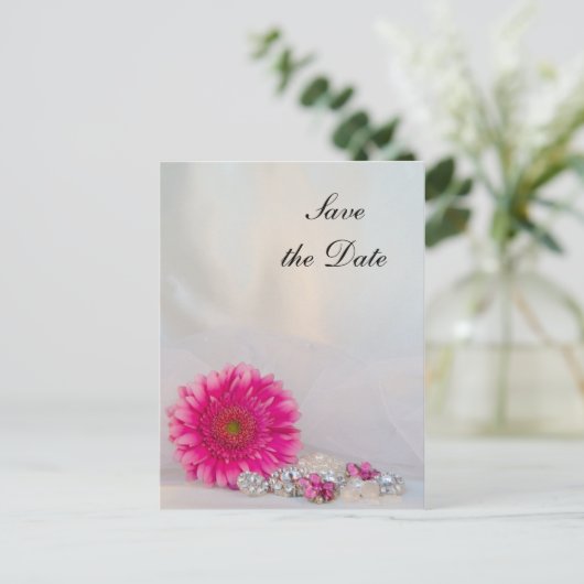 Roze Daisy en Buttonnen Weddenschap sparen de Datu Aankondigingskaart (Staand voorkant)