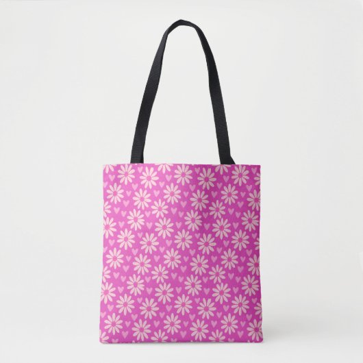 Roze Daisy en Heart Pattern Canvas tas (Voorkant)