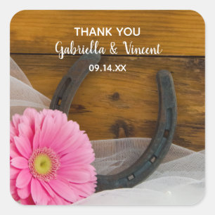 Roze Daisy en Hoefijzer Country Weddenschap Dank j Vierkante Sticker