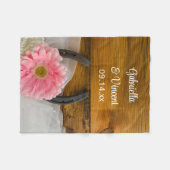 Roze Daisy en Hoefijzer Country Wedding Keepslag Fleece Deken (Voorkant (Horizontaal))