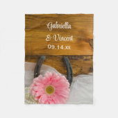 Roze Daisy en Hoefijzer Country Wedding Keepslag Fleece Deken (Voorkant)