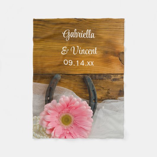 Roze Daisy en Hoefijzer Country Wedding Keepslag Fleece Deken (Voorkant)