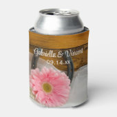 Roze Daisy en Hoefijzer Country Western Weddenscha Blikjeskoeler (Blikje Voorkant)