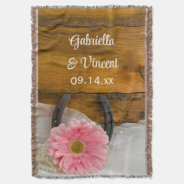 Roze Daisy en Hoefijzer Country Western Weddenscha Deken