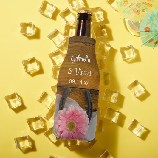 Roze Daisy en Hoefijzer Country Western Weddenscha Flesjeskoeler (Insitu Zomer)