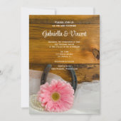 Roze Daisy en Hoefijzer Country Western Weddenscha Kaart (Voorkant)