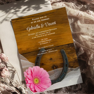 Roze Daisy en Hoefijzer Country Western Weddenscha Kaart