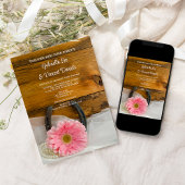 Roze Daisy en Hoefijzer Country Western Weddenscha Kaart