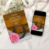 Roze Daisy en Hoefijzer Country Western Weddenscha Kaart